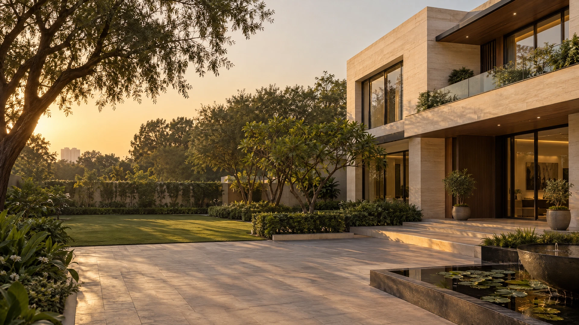 A contemporary residence surrounded by greenery